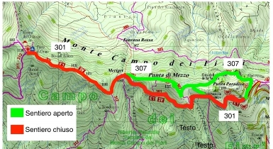 Chiusura sentiero per Forte d'Orino